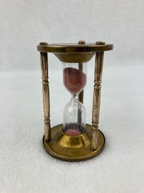 VTG Brass & Pink Sand Captains Minute Hourglass Timer 3” England